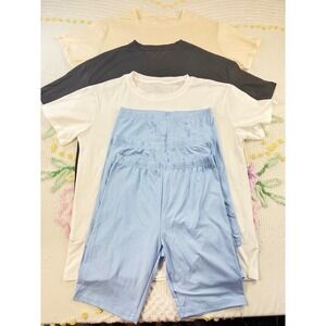 Shein 3 Piece Basic T Shirt Biker Shorts Set 3 piece S Beige Black White Blue